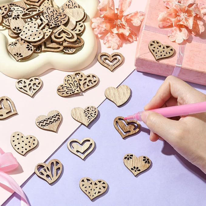 LiQunSweet 200 pcs Mixed Styles Hollow Heart Undyed Wood Cutout Sweet Love Wood - Image 5