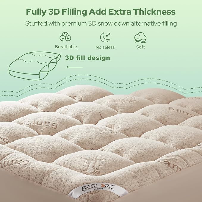BEDLORE Full Size Mattress Topper Viscose Derived from Bamboo, Thick Pillow Top - Image 5