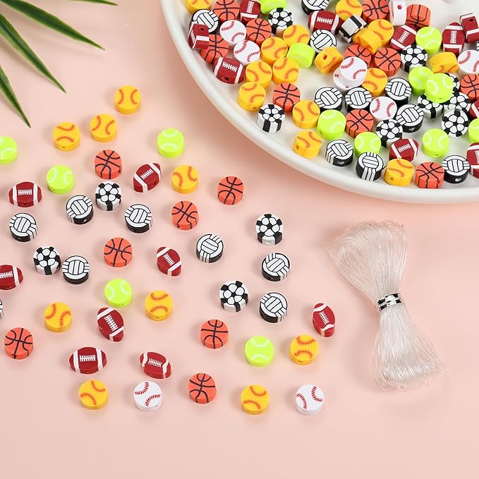 100Pcs Sports Ball Beads for Jewelry Making, Sports Polymer Clay Bead, Baseball - Image 3