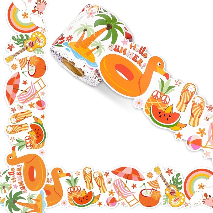 FYSUIMU 65.6 Ft Groovy Summer Bulletin Board Borders Retro Tropical Hawaiian by FYSUIMU