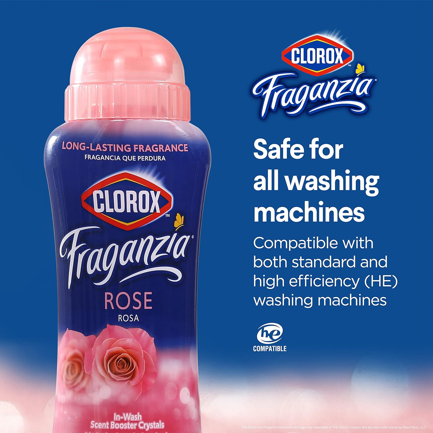 Clorox Fraganzia Laundry Scent Booster Crystals in Rose Scent - Scented In-Wash Freshener Beads for Fresh, Clean, Great Smelling Clothes and Linens, 18 Oz - 2 Pack