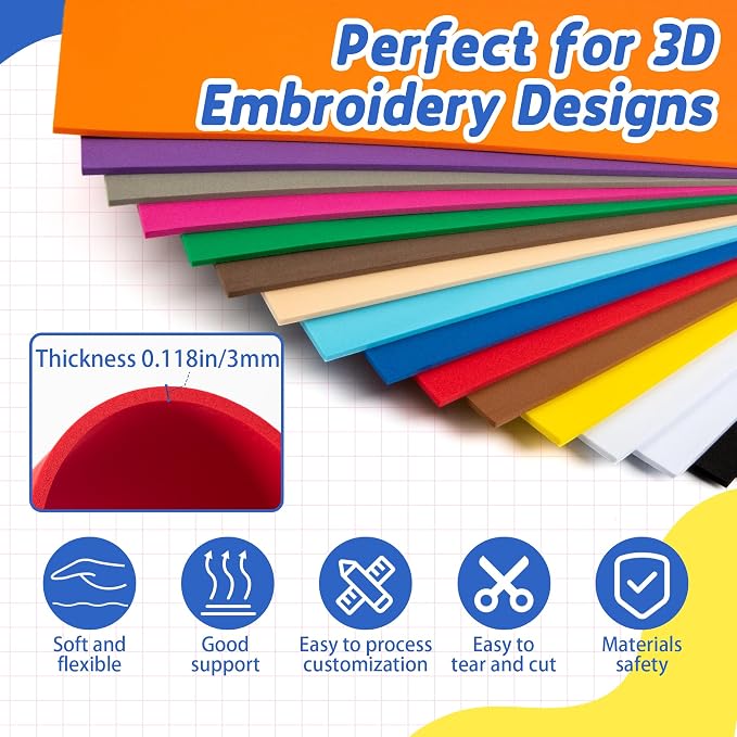 Funria 3mm Embroidery Puffy Foam 9" x 12"16Pcs EVA Foam Sheets - Image 2