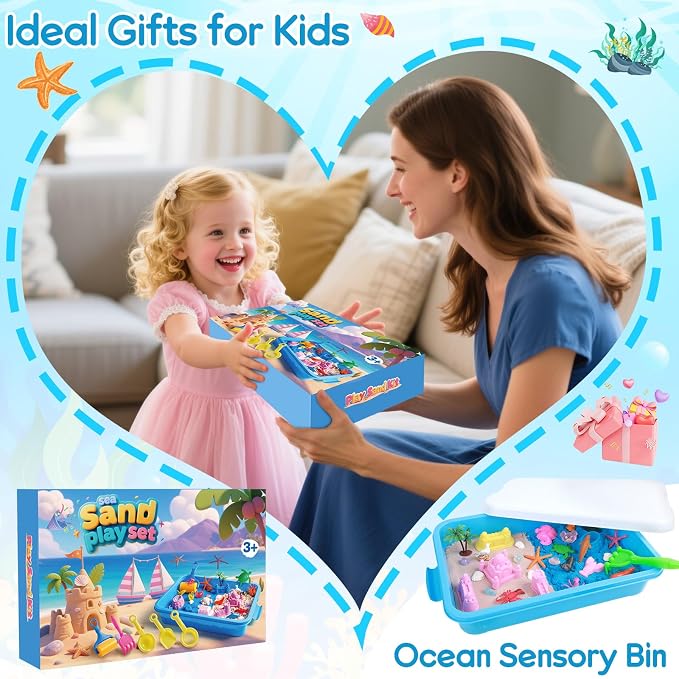 Mikiwon Ocean Sensory Bin, Sandbox Play Sand Art Kit - Image 8