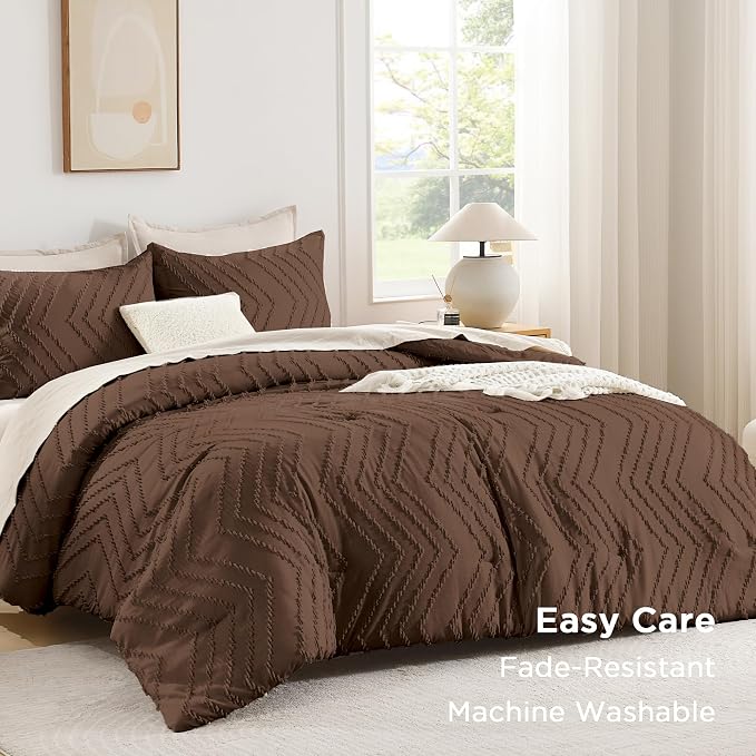 Andency Brown California King Comforter Set, Boho Cal King Soft Warm Tufted - Image 3