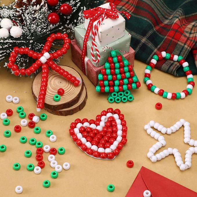 UPINS 1200Pcs Christmas Pony Beads Friendship Plastic Small Hair Beads Red - Image 4