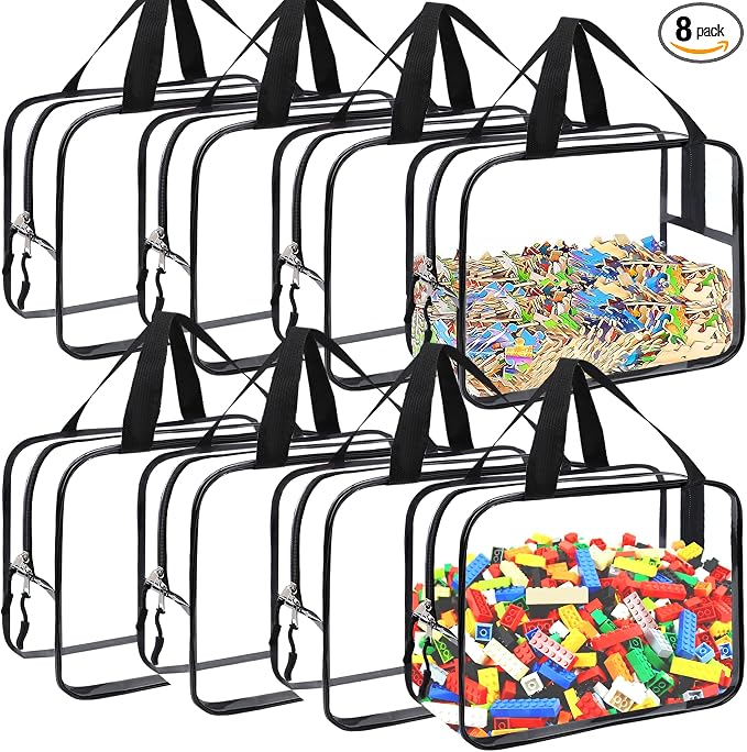 8 Packs Large Toy Storage Bags, Reusable Clear PVC Board Game Storage, Toy by YOPCDJ