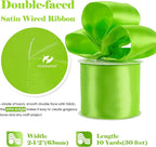 HUIHUANG Lime Green Wired Ribbon 2.5 inch Green Satin Wire Ribbon - Image 2