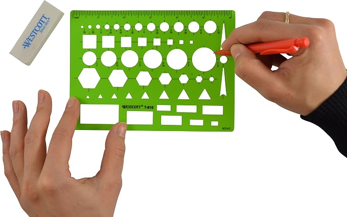 Westcott T-816 All-Purpose Technical Drawing Template, Plastic Shape Template - Image 3