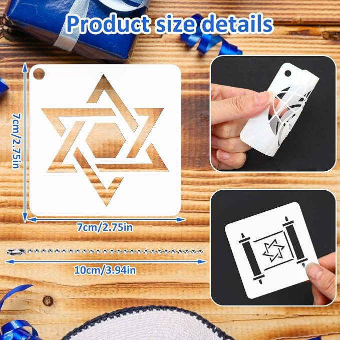 Augshy 56pcs Hanukkah Stencils, Chanukkah Dreidel Menorah Cupcake Stencils - Image 2
