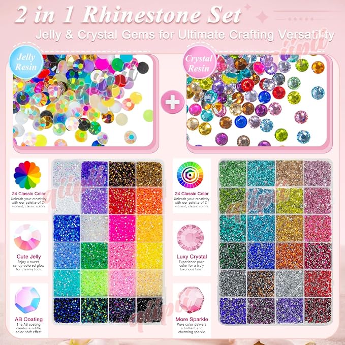 qiipii 48 Color 3mm Jelly AB & Crystal Colorful Resin Rhinestones - Image 2
