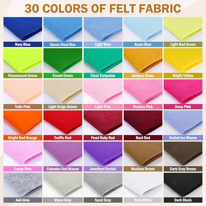 XSEINO 30PCS 8" x 12" 1.4 mm Thick Soft Felt Sheets, 30 Assorted Multicolour - Image 3