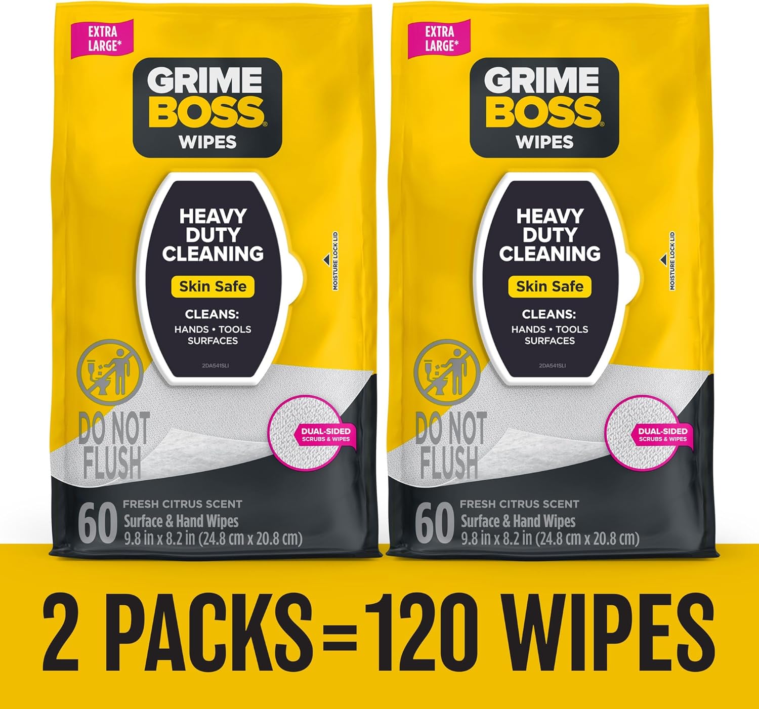 Grime Boss Heavy Duty Surface and Hand Wipes (2x60ct) | Wet Wipes Remove Paint, Oil, Grease, Adhesives, Mud, Dirt | Shop Wipes Replace Cleaners like Rags, Towels, Pumice, Soap