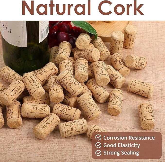 200Pack Straight Wine Cork, #8 Natural 7/8" x 1 3/4" Soft Wine Corks - Image 3