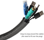 10ft - 3/8 inch Braided Cable Management Sleeve Cord Protector - Self-Wrapping - Image 2