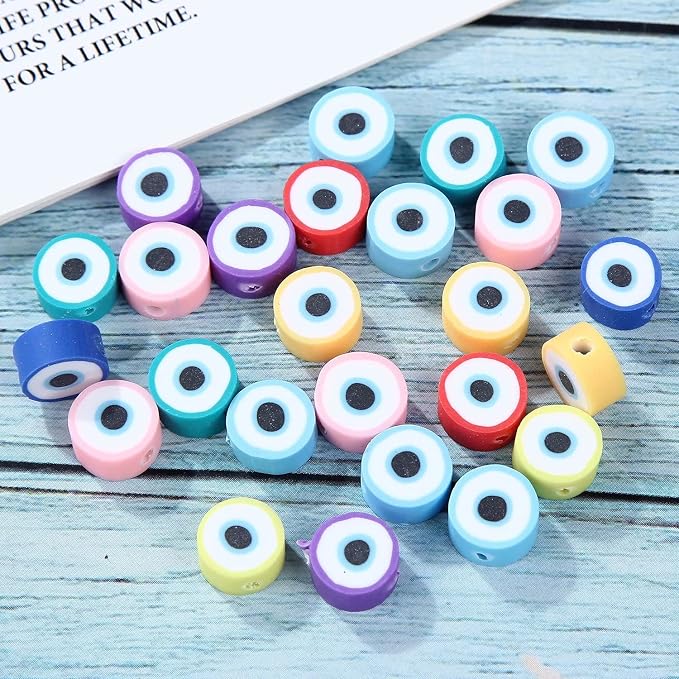 100pcs Colorful Evil Eye Polymer Clay 10mm Spacer Beads - Image 4