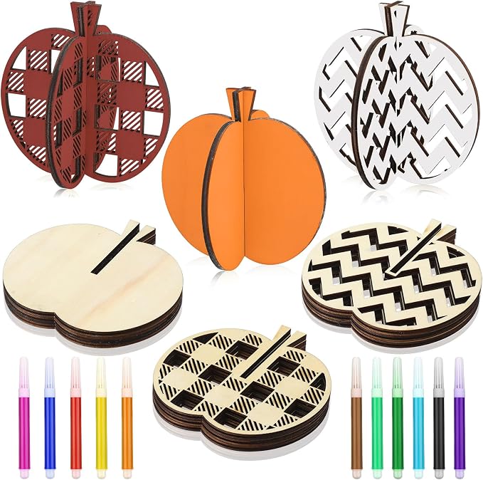Huwena 36 Pcs Fall Crafts Set 24 Wooden Pumpkin Cutouts by Huwena