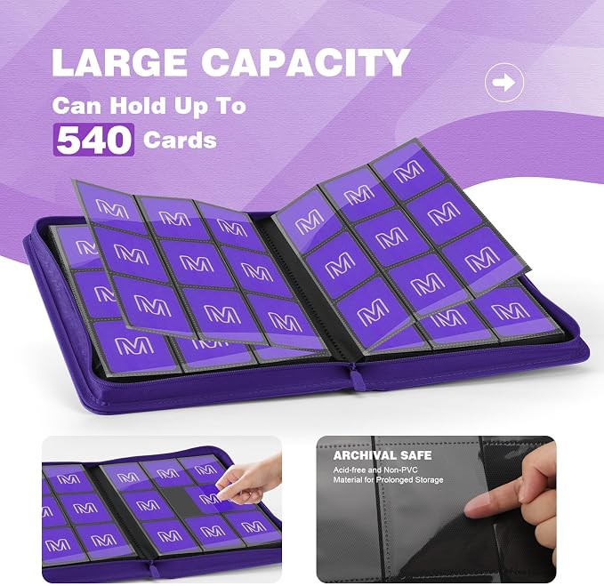 Trading Card Binder with 9 Side Loading Pocket Card Album Hold Up to 540 Cards - Image 3