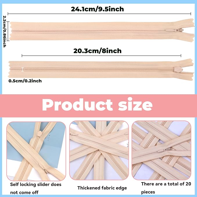 YAKA 20pcs Lvory Nylon Invisible Zippers Tailor Sewing Tools Garment - Image 2