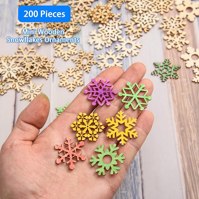 200 Pcs Unfinished Wooden Snowflake Ornament DIY Wood Snowflakes Cutouts Blank - Image 3