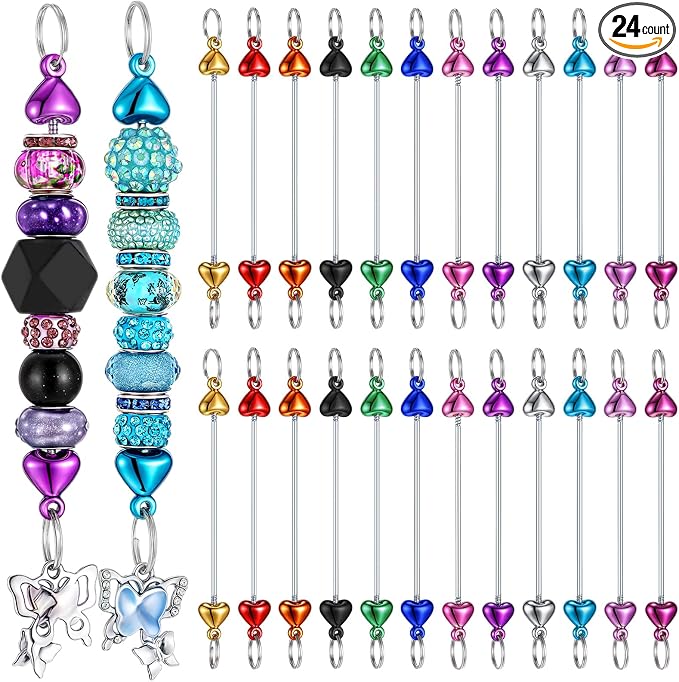 Tondiamo 24 Pcs Beadable Keychain Bars Bulk Blank DIY Metal Beaded Keychain by Tondiamo