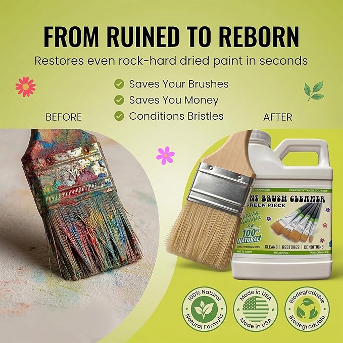 Green Piece® Paint Brush Cleaner & Restorer – 100% Natural, Non-Toxic Formula – - Image 2