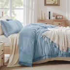 Andency Grayish Blue Comforter Set King Size, 3 Pieces Boho Tassel Lightweight - Image 2