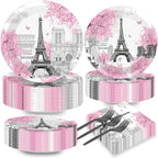 Naozinebi 200pcs Paris Eiffel Tower Plates Napkins Parisian Party Paris by Naozinebi