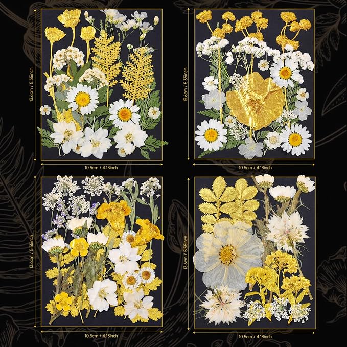 85 Pcs Dried Flowers for Crafts | Real Natural Dried Pressed Flowers in Golden - Image 4
