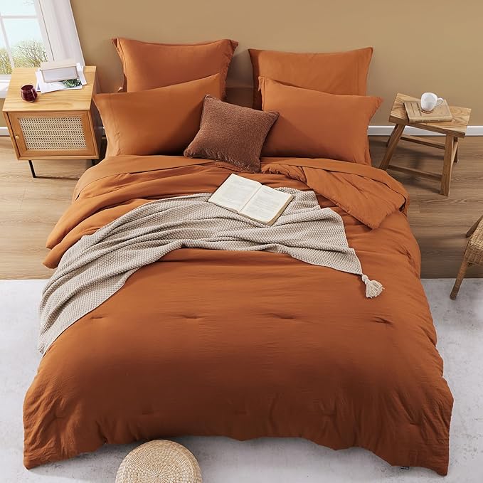 WRENSONGE King Size Comforter Set- 7 Pieces Soft Burnt Orange Bed in a Bag King - Image 3