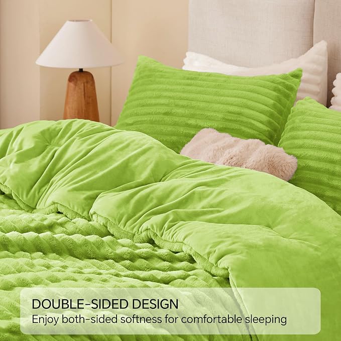 BEDELITE Fleece King Comforter Set -Super Soft & Warm Fluffy Dark Citron Bedding - Image 5