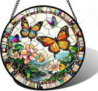 DASTOLL Stained Glass Window Hanging, Butterflies Flying in The Sky Suncatcher by DASTOLL