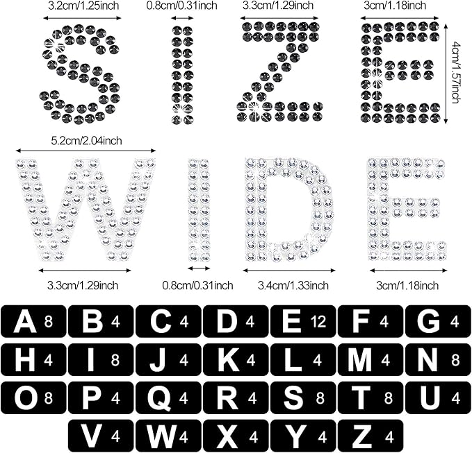 Zonon 136 Pieces Rhinestone Iron-on Letter Large Glitter Bling Alphabet Sticker - Image 3