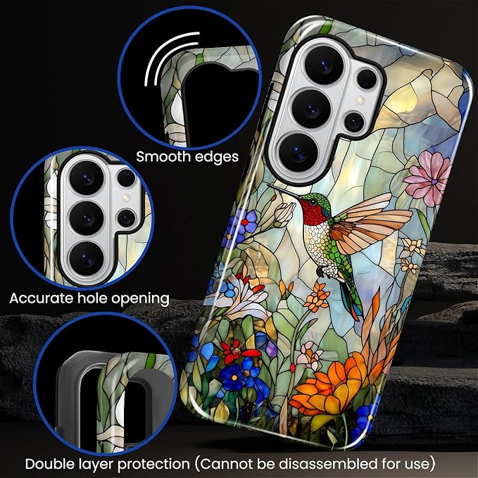 for Samsung Galaxy S26 Ultra Case, Hummingbird Wildflower Stained Glass Pattern - Image 2