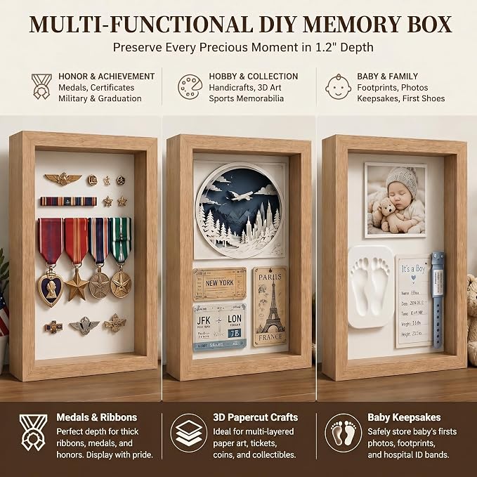 4 Pack 8x10Shadow Box Frame Set, Deep Wood Display Case - Image 7