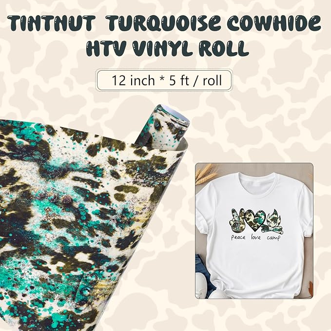 Tintnut Turquoise Cowhide Heat Transfer Vinyl Roll, easy cut & weed, stretch - Image 2