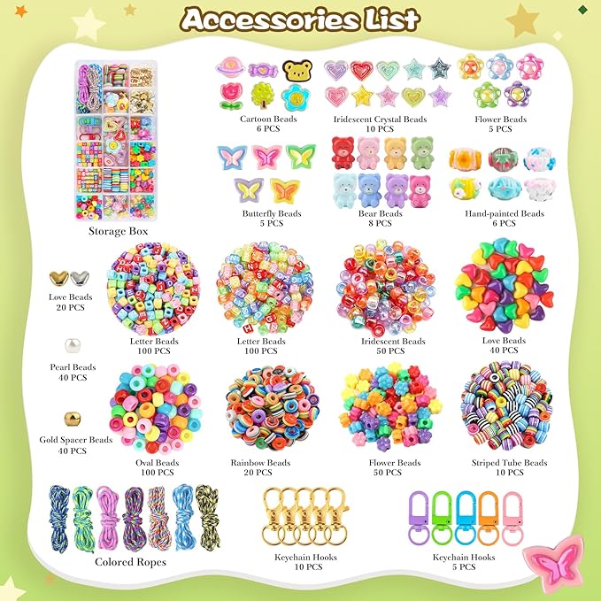 Ecoofor 633 PCS Beaded Keychain Making Kit, Acrylic Alphabet Letter Beads - Image 6