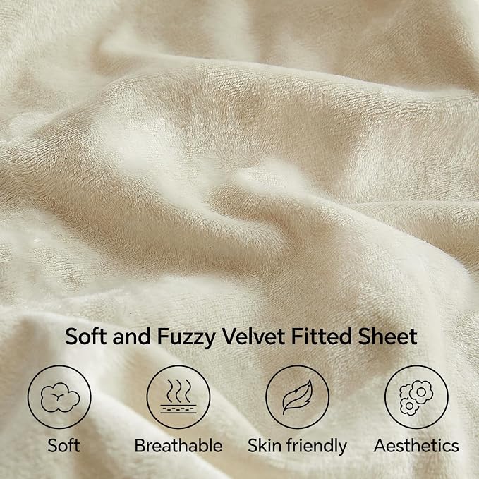 BEDELITE Velvet Fitted Sheet and Pillowcases Set, Luxury Soft Fuzzy Bottom Sheet - Image 3
