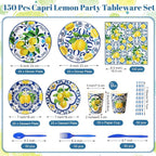 450 Pcs Capri Lemon Party Tableware Set Decorations Mediterranean Blue and - Image 3