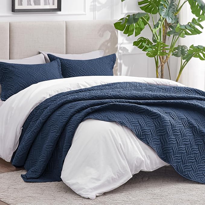 Love's cabin Twin Quilt Set Navy Blue Bedspreads - Image 2
