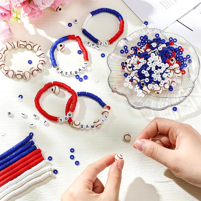 Ferreve 4200 Pcs Baseball 12 Strands Clay Beads Bracelet Making Kit, 100 Letter - Image 3