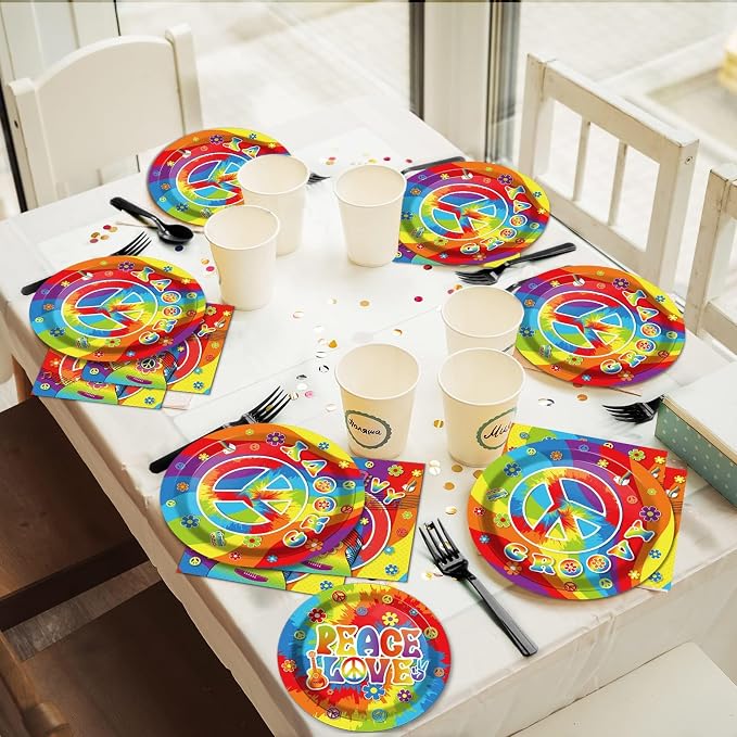 200pcs 60's Hippie Party Plates Napkins Groovy Paper Tableware Set Tie Dye Cake - Image 5
