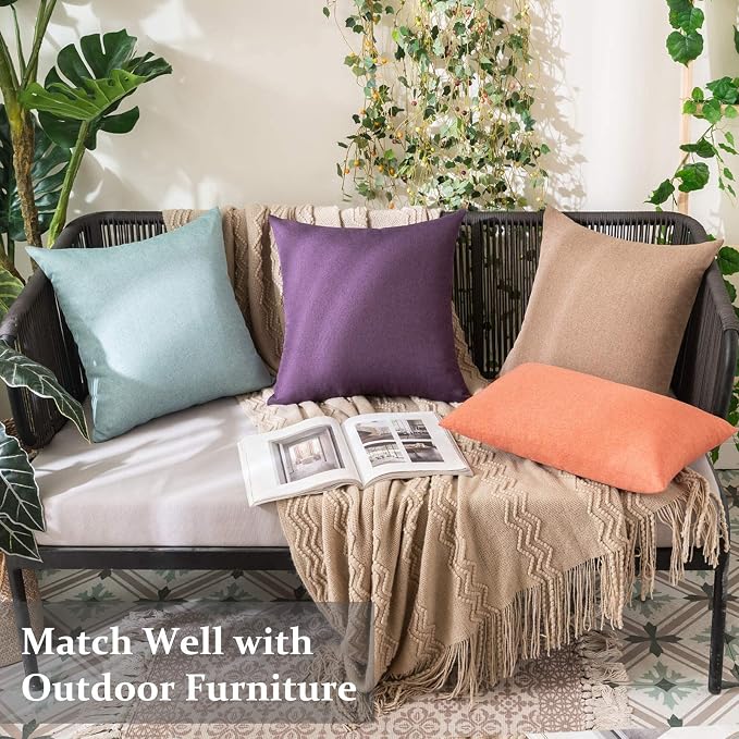 MIULEE Pack of 2 Decorative Outdoor Solid Waterproof Throw Pillow Covers Faux - Image 2