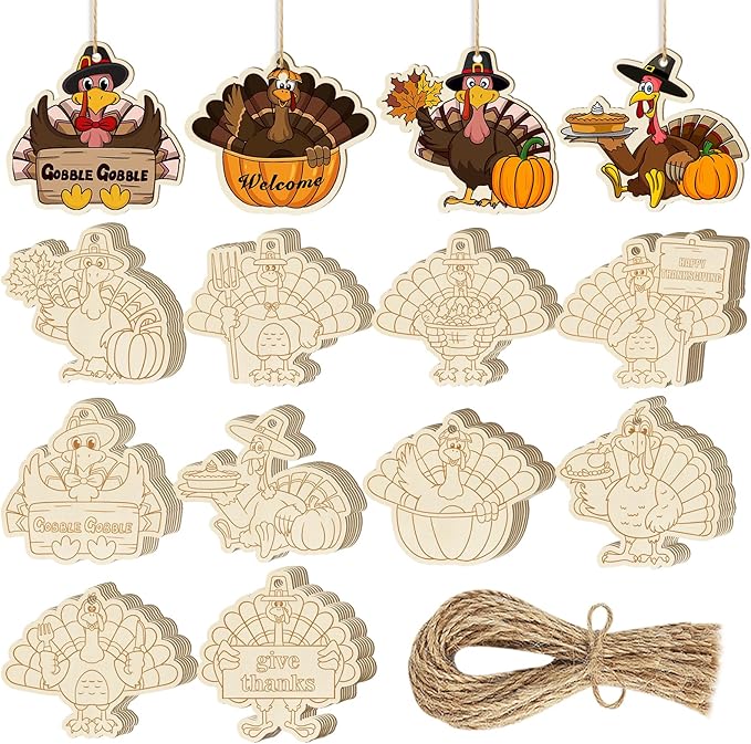 80PCS Wooden Thanksgiving Decoration Turkey Ornaments to Paint Thanksgiving by Sophena