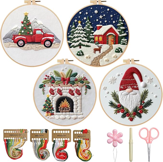 BBLYBD Christmas Embroidery Kit, 4 Set Embroidery DIY Starter Kit, Cross Stitch - Image 8