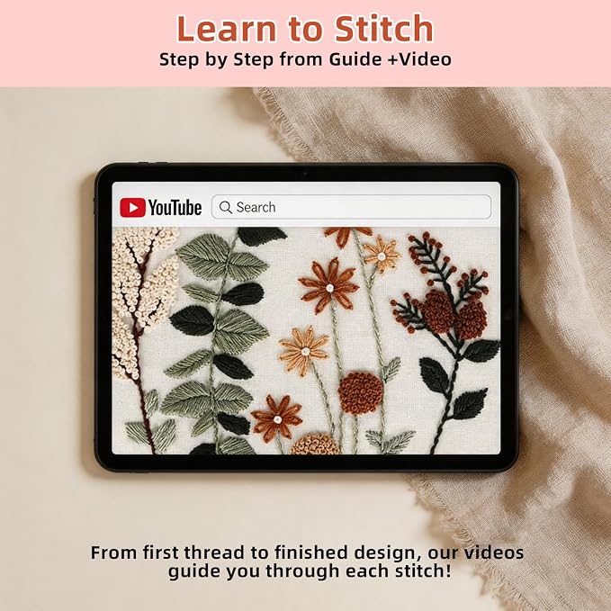 Herdiese Embroidery Kit for Beginners & Adults, 3 Floral Patterns & Hoop | - Image 5