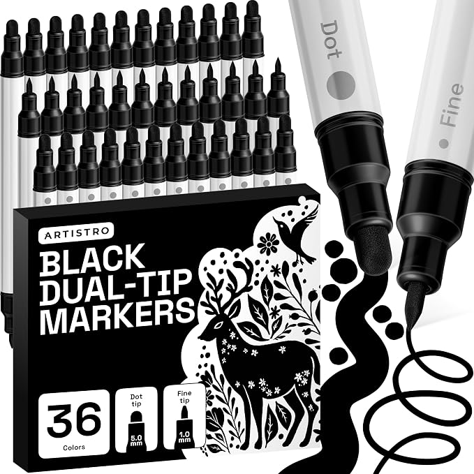 ARTISTRO 36 Black Dual-Tip Acrylic Paint Markers – Paint Pens Set by ARTISTRO