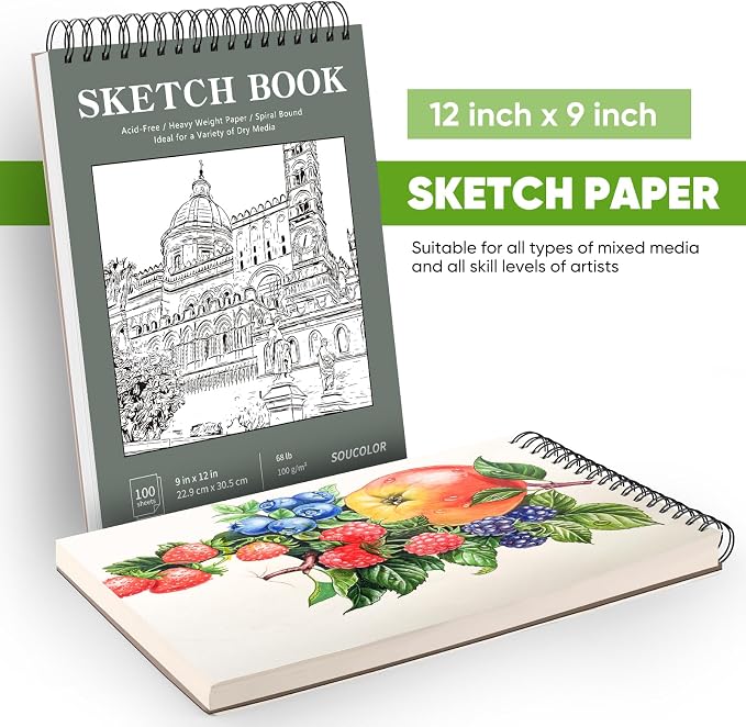 Soucolor Sketch Book 9x12, Drawing Paper Pad 68lb/100gsm Acid-Free | 100 Sheets - Image 4