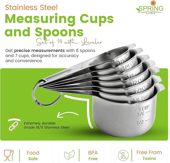 Spring Chef Stainless Steel Measuring Cups and Spoons Set of 14 w/Leveler | - Image 4