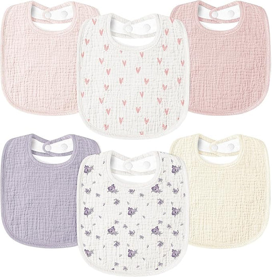 Susurration Muslin Baby Drool Bibs 6Pack Soft Square Adjustable Baby Bandana Bibs for Unisex Girls & Boys