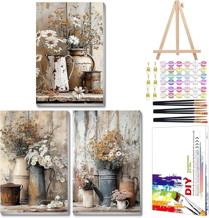Mandun 3 Pack Paint by Numbers for Adult, Farmhouse Paint by Numbers Kit for by MANDUN